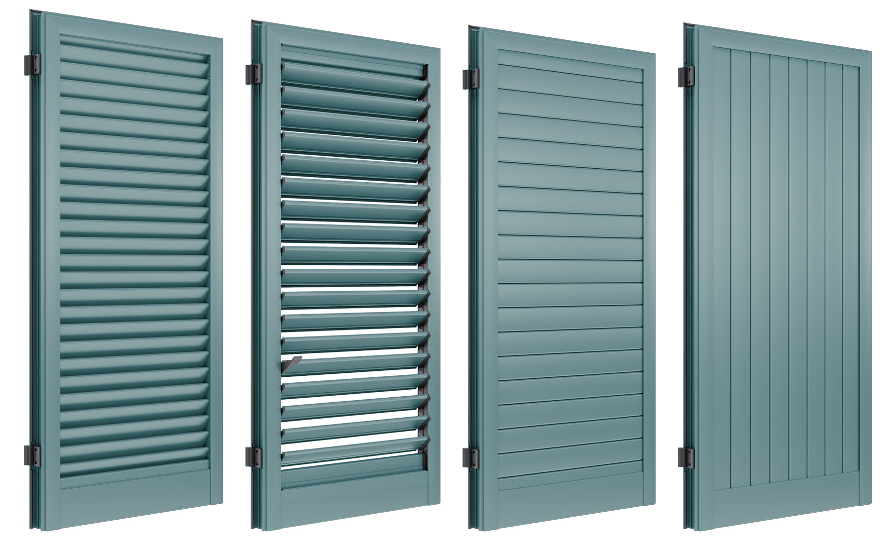 quattro modelli di pannellature di persiane di colore verde