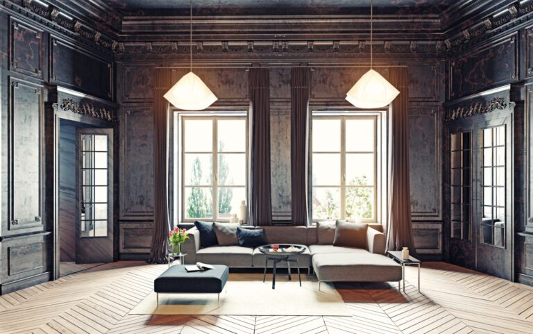 Soggiorno classico con finestre in PVC effetto legno